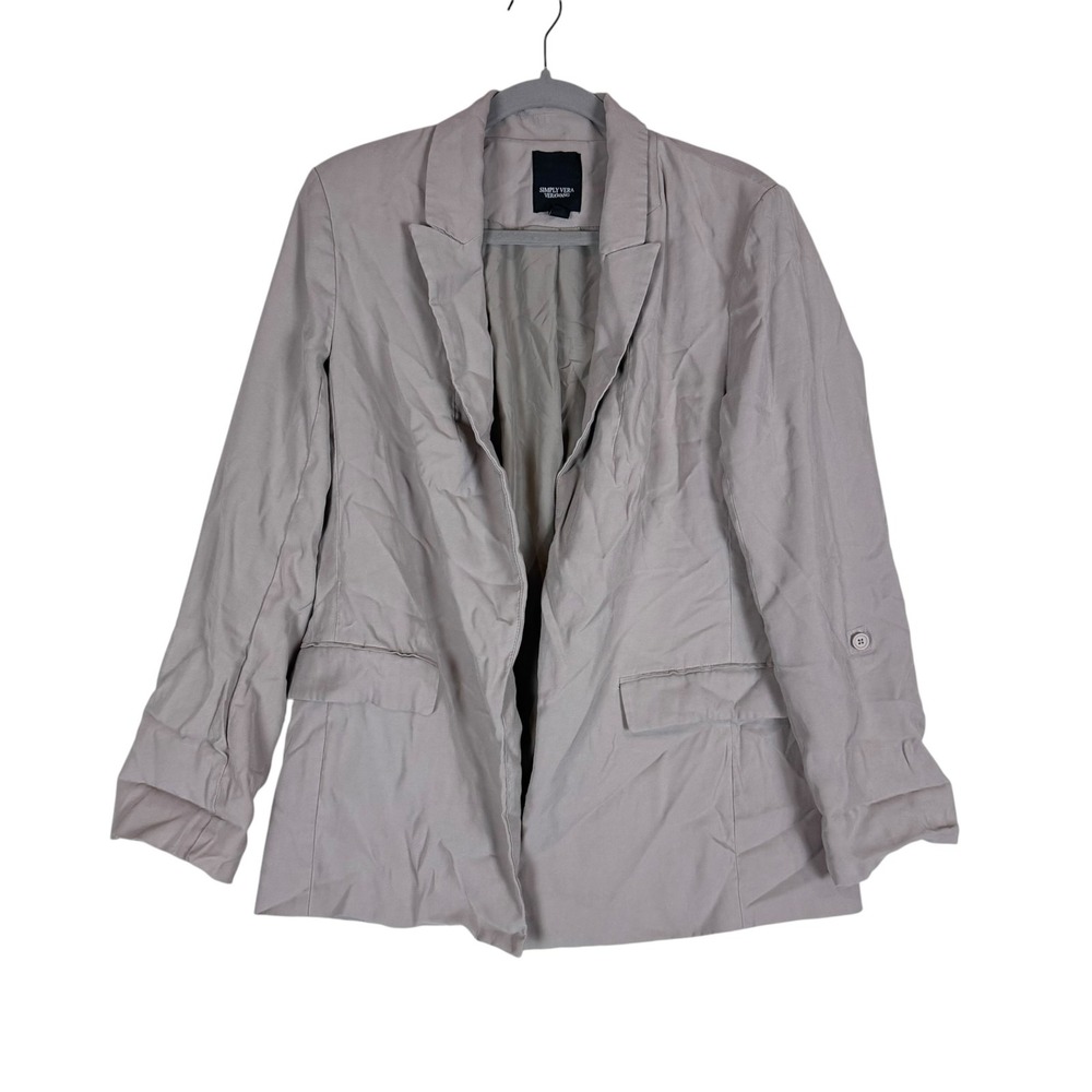 Simply Vera Vera Wang Blazer Womens L Gray Open Front Long Sleeve Lined Jacket